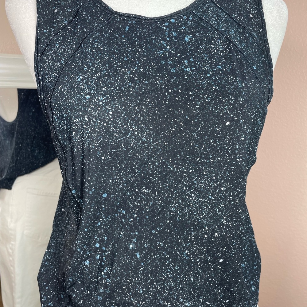 Lululemon Open Back Tank Top Galaxy Print Athletic Yoga‎ Gym Black Size M